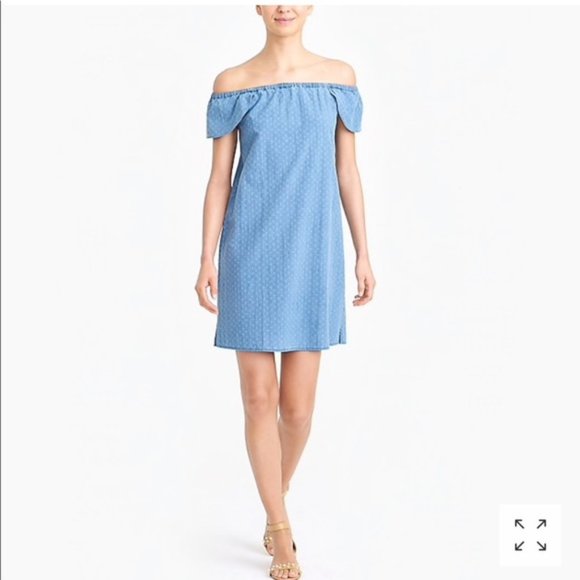 J. Crew Factory Dresses J Crew Factory Womens Blue Chambray Indigo Dobby Off Shoulder Dress
